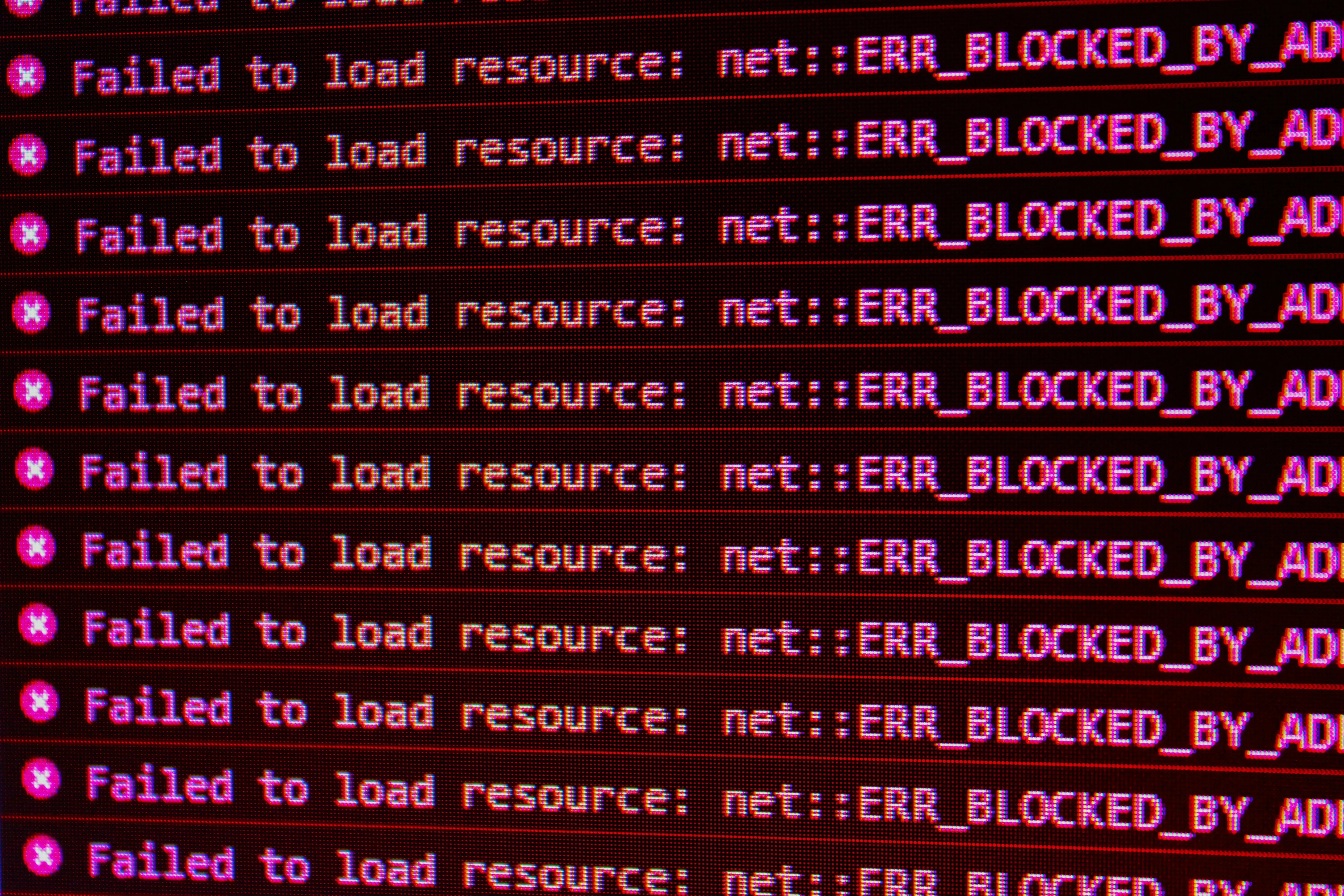 failed code on a screen